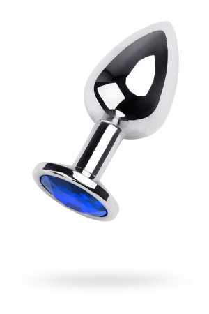 Анальная втулкаTOYFA Metall, металл, серебряная с синим кристаллом, 8 см, Ø 3,5 см, 265 гр