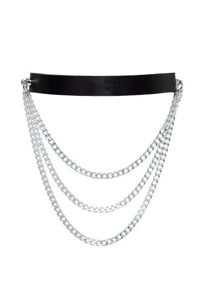 Чокер с цепочками, модель 1 Pecado BDSM, натуральная кожа, черный