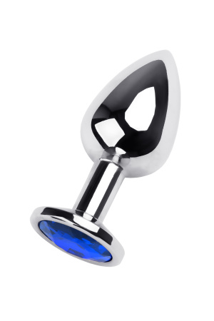 Анальная втулкаTOYFA Metall, металл, серебряная с синим кристаллом, 8 см, Ø 3,5 см, 265 гр