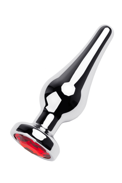 Анальная втулка TOYFA Metall, металл, серебряная с красным кристаллом, 10 см, Ø 3 см, 95 гр