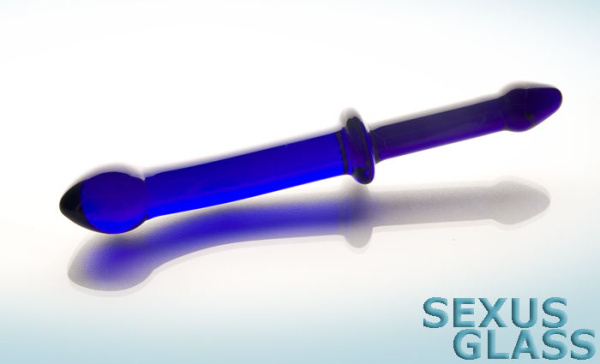 Двусторонний фаллоимитатор Sexus Glass, стекло, синий, 25 см
