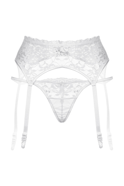 Пояс для чулок и стринги кружевные, белые, M/L