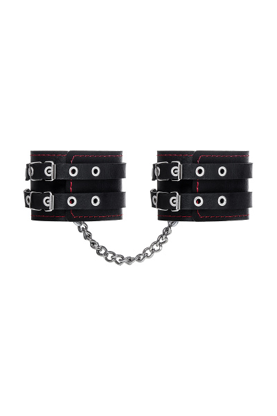 Оковы с двумя ремнями и черной подкладкои Pecado BDSM, натуральная кожа, черные