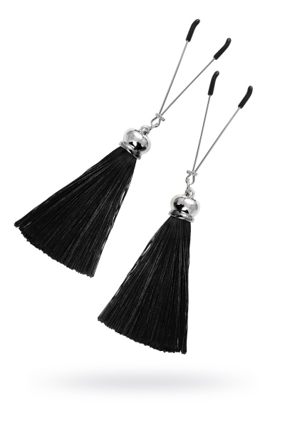 Зажимы на соски «вилки» с кисточками из шелка Pecado BDSM,Черные