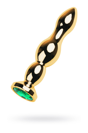 Анальная втулка TOYFA Metall, металл, золотая с зеленным кристалом, 13,5 см, Ø 3 см, 140 гр