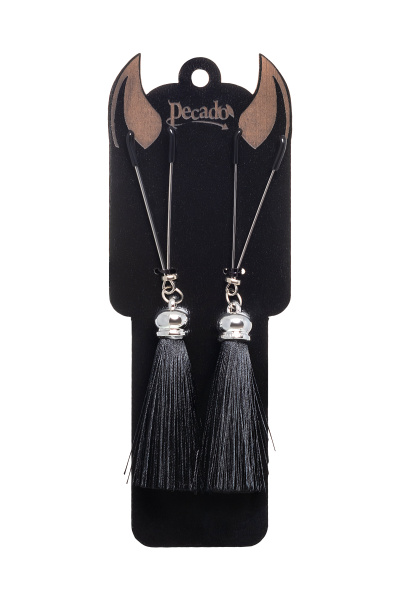 Зажимы на соски «вилки» с кисточками из шелка Pecado BDSM,Черные