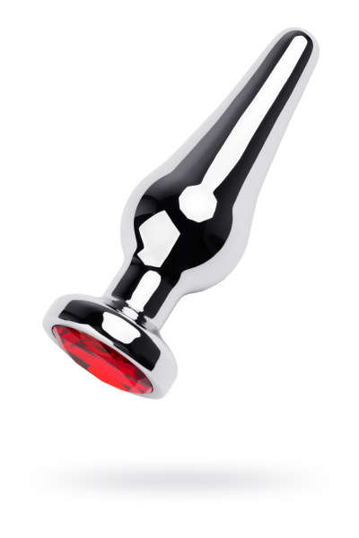 Анальная втулка TOYFA Metall, металл, серебряная с красным кристаллом,12 см, Ø 4 см, 195 гр