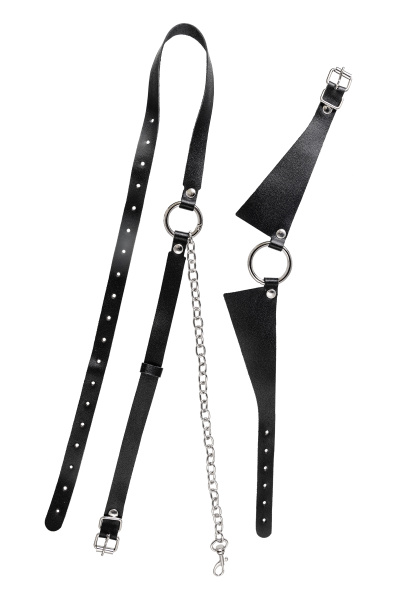 Портупея-чёкер-ошейник Pecado BDSM, с поводком и карабином в виде кольца, чёрная