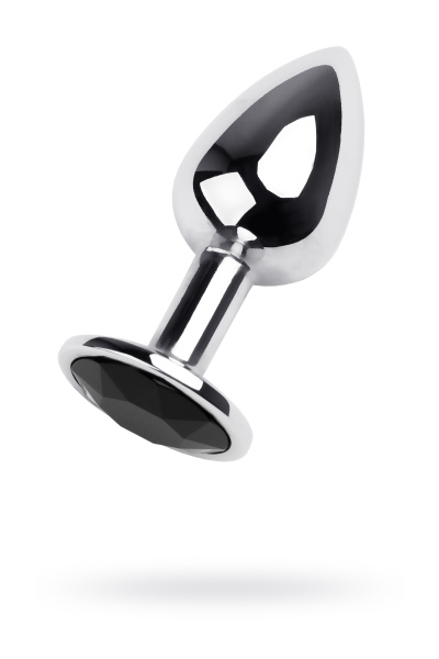 Анальная втулка TOYFA Metall,  металл, серебряная, с черным кристаллом, 7 см, Ø 2,8 см, 50 г