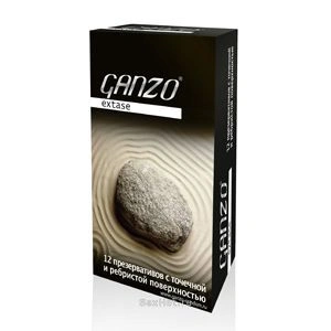 Презервативы Ganzo, extase, латекс, точечные, ребристые, анатомичные, 18 см, 5,2 см, 12 шт.